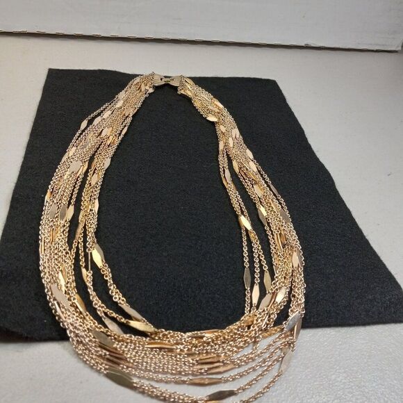 Vintage Monet 14 Strand Gold tone Metal Chain Diamond shapes Design Necklace - Picture 7 of 9